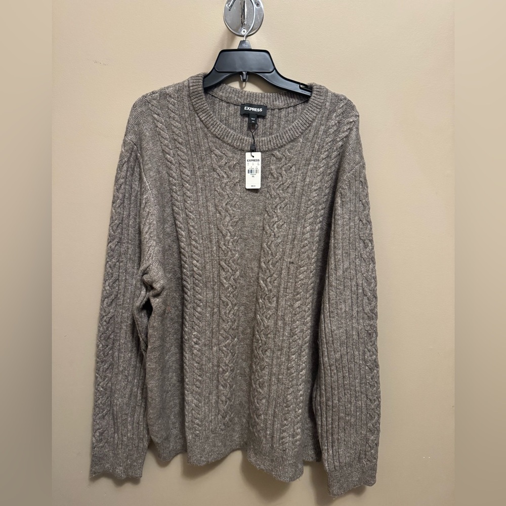 Express Men's Taupe Cable Knit Sweater